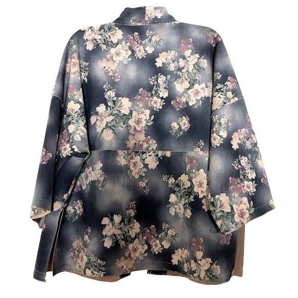 Solitaire Dark Floral Open Front Blazer Jacket Large Faux Suede NEW Fairy - Picture 2 of 10